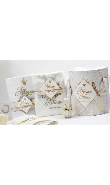 Trusou botez alb cu auriu si motive grafice abstracte Artemis 13